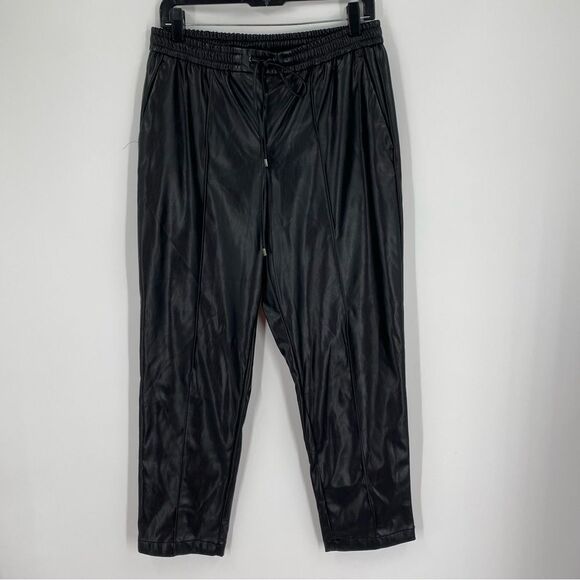 Nine West Women’s Elastic Waist Pull On Black Faux Leather Jogger Pants size M - Picture 1 of 3